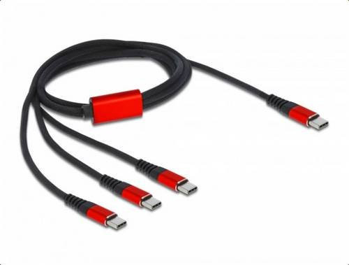 Delock USB-Ladekabel USB 2.0 mit 1x USB-C Stecker auf 3x USB-C Stecker, Schwarz-Rot, 1,00 m - Bild 2