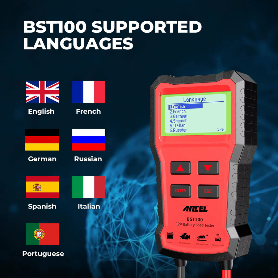 ANCEL BST100 12V Batterietester und Autobatterieanalysator zur Prüfung von Anlassstrom und Ladeschaltung bis 220Ah und 2000CCA - Bild 5