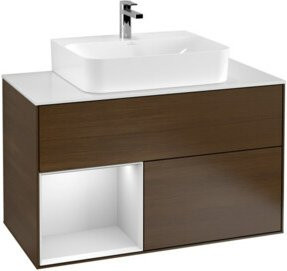 V&B Waschtischunterschrank Finion 100 in Walnuss mit lackierter Oberfläche, Breite: 100 cm, Höhe: 50,1 cm, Tiefe: 50,1 cm - Bild 1