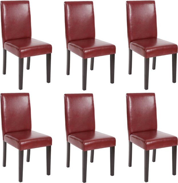 CHEFGASTRO Esszimmerstuhl 6er-Set aus Kunstleder in Rot-Braun mit dunklen Holzbeinen, B/T/H: 90 x 43 x 56 cm, Sitzhöhe: 45 cm - Bild 1
