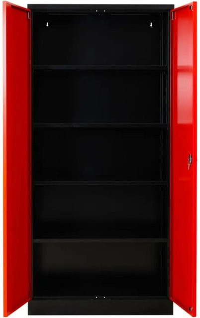PROREGAL Stahlschrank Bee mit 4 lackierten Fachböden, Korpusfarbe Anthrazit und Frontfarbe Feuerrot, H x B x T: 195 x 92 x 50 cm - Bild 1