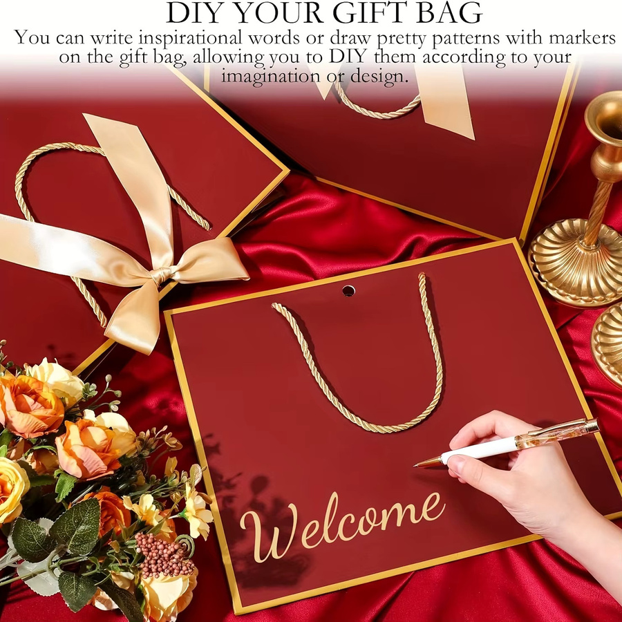 10 Stück Dankeschön-Geschenktüten aus Papier von DUTRIEUX in Rot mit Schleifenbändern für Hochzeiten, Partys und Geburtstage - Bild 3