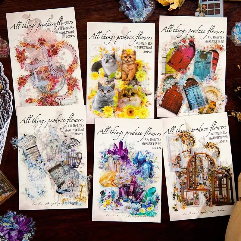 30 DIY Haustier-Collage-Aufkleber für Scrapbooking und Dekoration, Motiv Katzen, Farben: Rot und Mehrfarbig - Bild 2