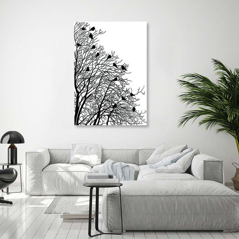 Feeby Leinwandbild Vögel auf Zweigen in Schwarz-Weiß, Querformat, B: 60 cm, H: 40 cm - Bild 3