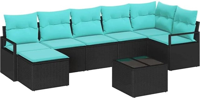 vidaXL Lounge-Gartenmöbel Set aus Polyrattan in Schwarz mit 8-teiligem Ecksofa, Sesseln, Ottoman und Tisch inklusive Kissen - Bild 1