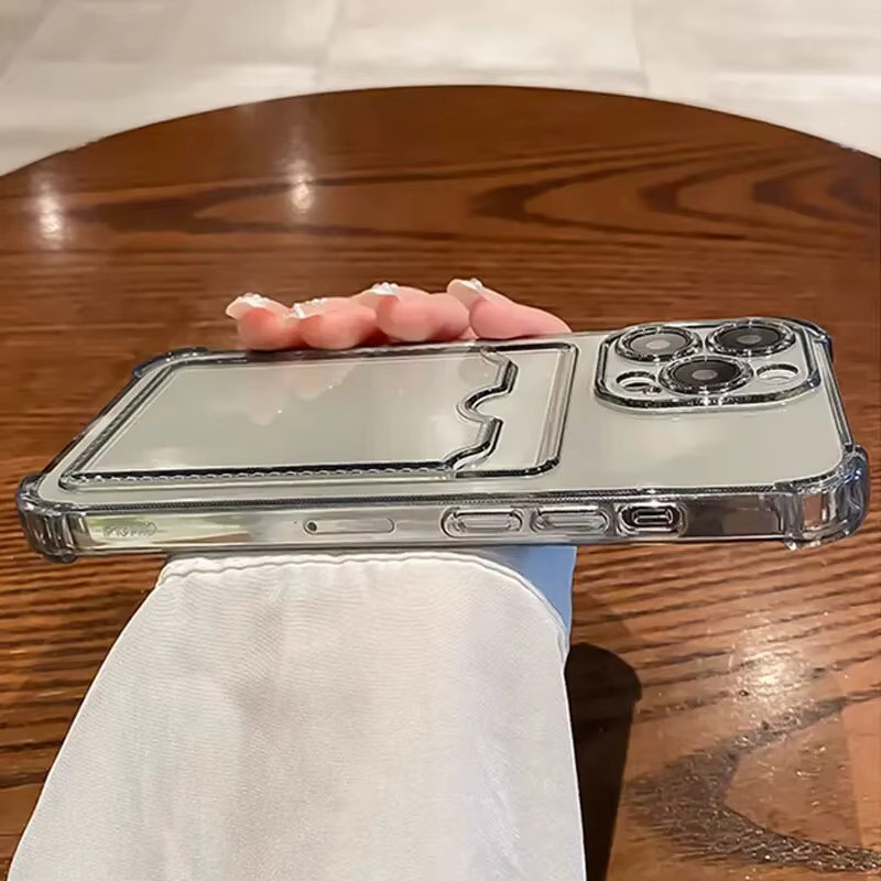Transparente Silikon Schutzhülle mit Kartensteckplatz für iPhone 16, 15, 14, 13, 12, 11 Pro Max Plus – Stoßfeste Brieftaschen-Hülle - Bild 4