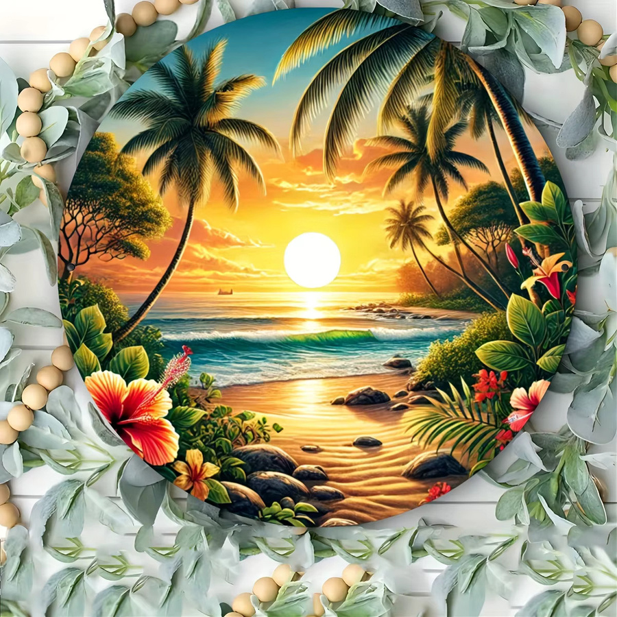 Potdemiel Tropical Beach Sunset Wandkunst aus Metall, Vintage-Foliengravur, Mehrfarbig, B/H: 20,3 x 20,3 cm - Bild 3