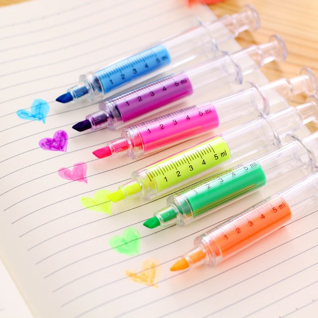 6er Set Kawaii Spritzen Textmarker in Nadelform, bunte Textmarker für Schule und Büro - Bild 1