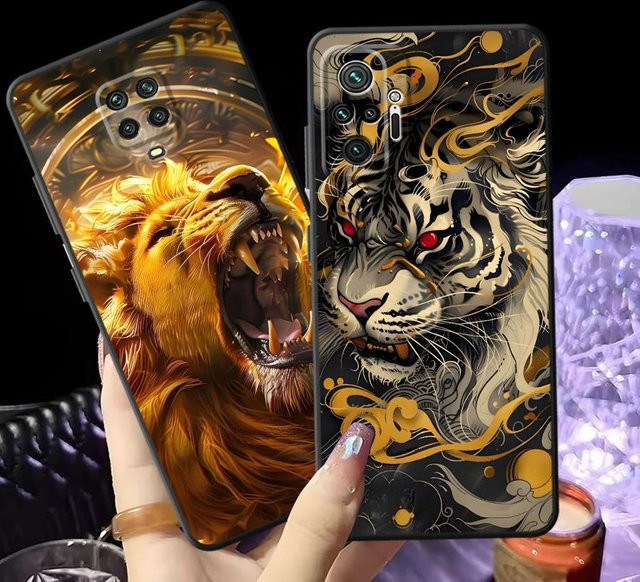 Weiche Handyhülle mit Tiger-Löwen-Design für Xiaomi Redmi Note Serie in Schwarz und Multicolour - Bild 1