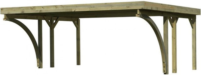 Karibu Doppelcarport Classic aus Nadelholz mit PVC-Dach und 2 Einfahrtsbögen, Farbe: Braun, B: 563 cm, T: 395 cm, H: 237 cm - Bild 3