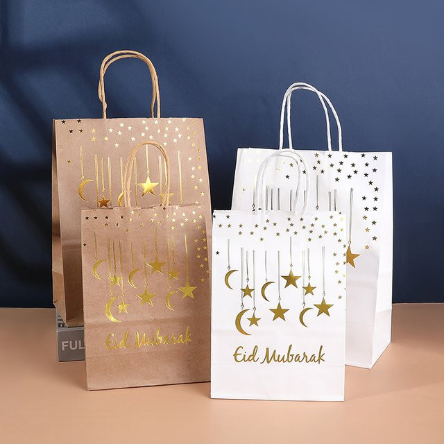 5er Set CYZIWEIN Eid Mubarak Kraftpapiertüten mit Stern-Motiv für Ramadan und islamische Festlichkeiten - Bild 1