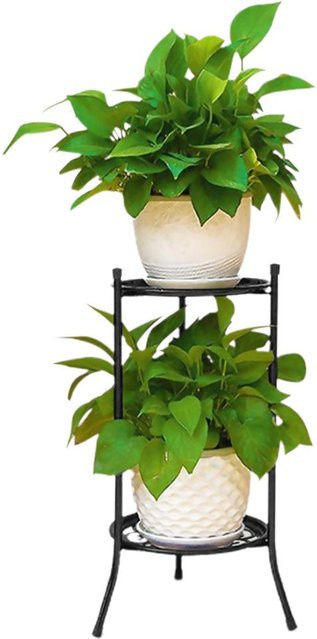 TOMTOP JMS Topfpflanzenständer aus Metall in Schwarz Matt, doppelschichtiges Blumentopfregal im Retro-Design für Garten und Innenbereich, Höhe: 50,0 cm, Breite: 24,0 cm, Tiefe: 2,0 cm - Bild 1