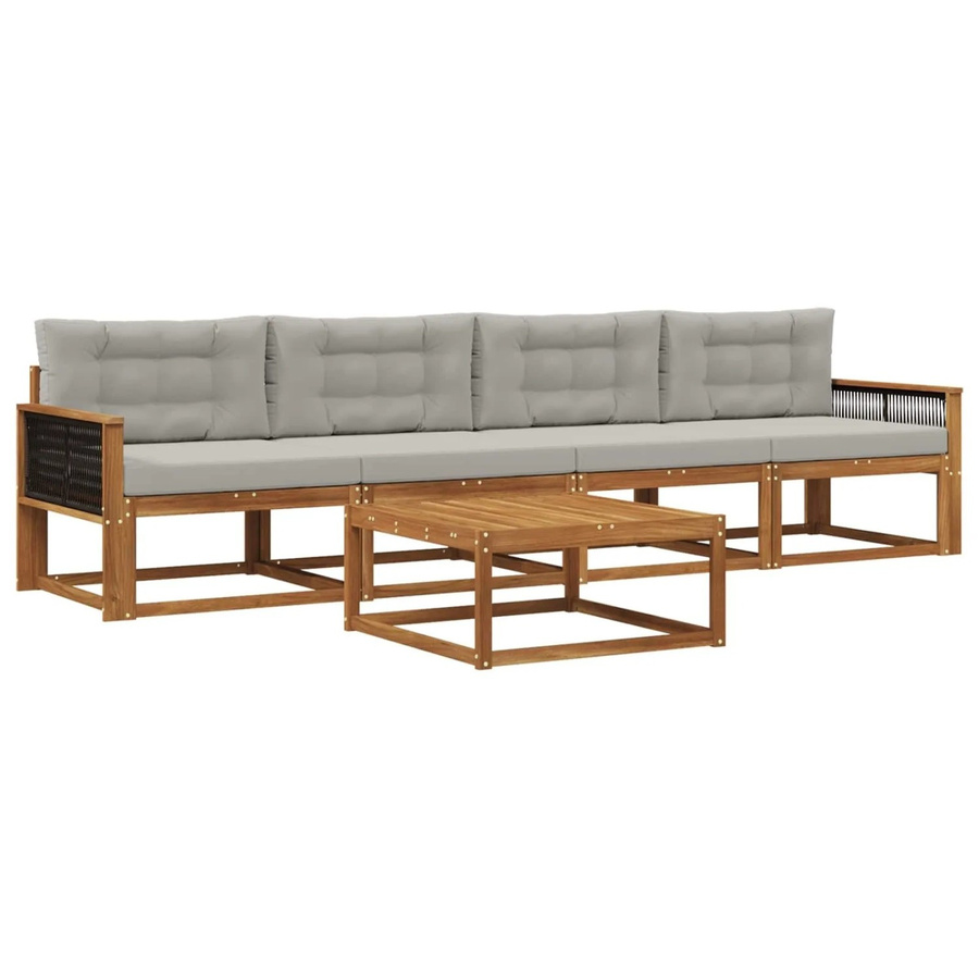 vidaXL Outdoor-Sofagarnitur aus Akazienholz mit Kissen in Braun und Hellgrau - Bild 2