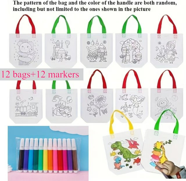 DIY-Graffiti-Set von HOMIE Store mit 12 wiederverwendbaren Tier-Kunst-Geschenktüten und 12 farbigen Markern in Multicolour für Kinder - Bild 1