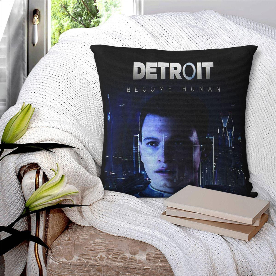 Detroit Become Human Connor Quadratischer Kissenbezug aus Polyester und Leinen mit Samt-Finish, Mehrfarbig, B/B: 18 x 18 cm - Bild 2