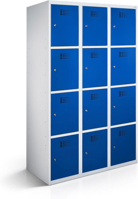 rotstahl Fächerschrank mit 12 Fächern (3x4) in Dunkelblau und lichtgrauem Korpus, B/T/H: 120 x 50 x 180 cm - Bild 1