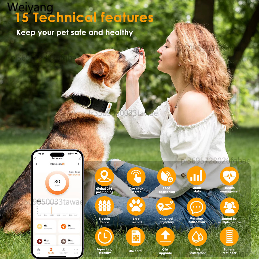 NUOYING Smartes GPS-Halsband für Hund und Katze mit 4G-Netzwerk und IPX6 Wasserdichtigkeit in Weiß - Bild 4