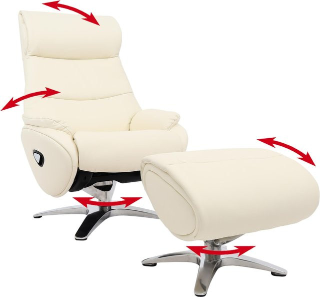 MCW Relaxsessel mit Hocker K98 in Creme-Weiß mit Liegefunktion und Drehfunktion aus Echtleder und Kunstleder - Bild 1