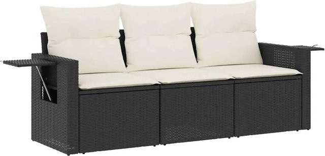vidaXL 3-teilige Garten-Sofagarnitur aus Poly-Rattan mit Kissen in Schwarz und Cremeweiß - Bild 1