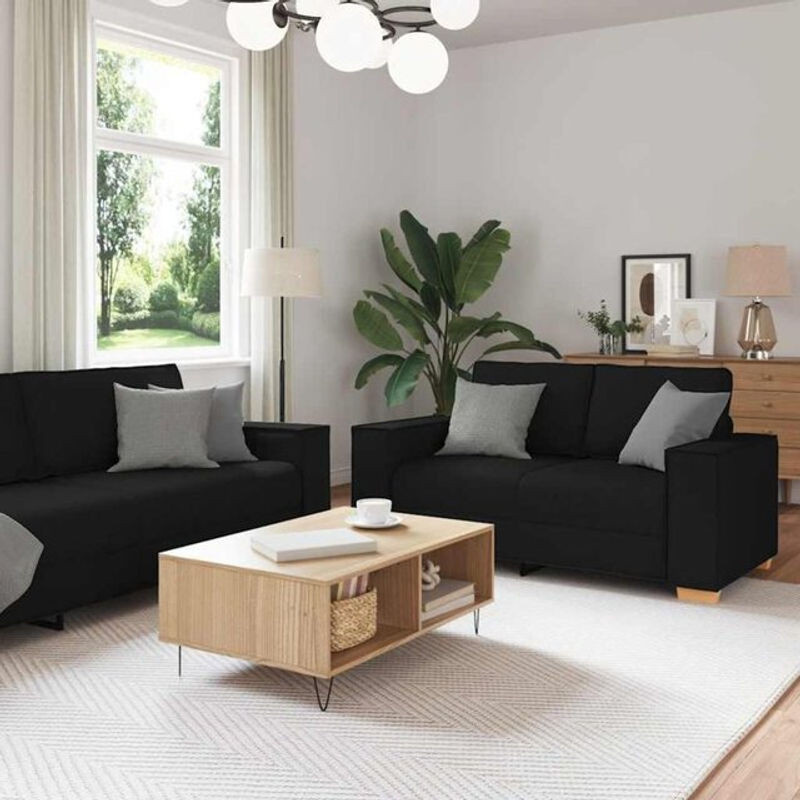 2-tlg. Schlafsofa-Garnitur Vidaxl in Schwarz aus Stoff mit Kissen im modernen Design - Bild 1