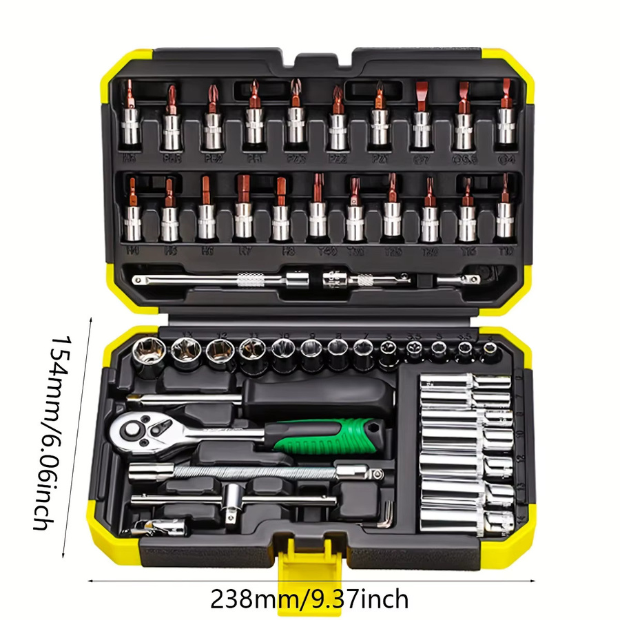 NIUXIANG 53-teiliges Steckschlüssel-Set mit 1/4 Zoll Antrieb, metrisch, inklusive Ratschenschlüssel und Verlängerungsstange, Farbe: Silber - Bild 6