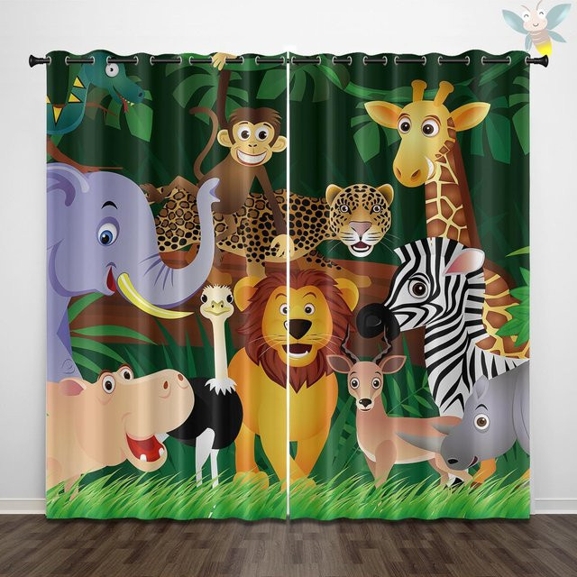 2er-Set halbtransparente Vorhänge mit Zeichentier-Motiven in Multicolour, Breite: 140 cm, Höhe: 160 cm - Bild 1