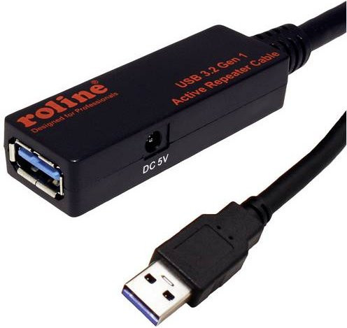 Roline USB 3.2 Gen1 Kabel mit USB-A Stecker und USB-A Buchse, Schwarz, Länge: 15,00 m - Bild 1