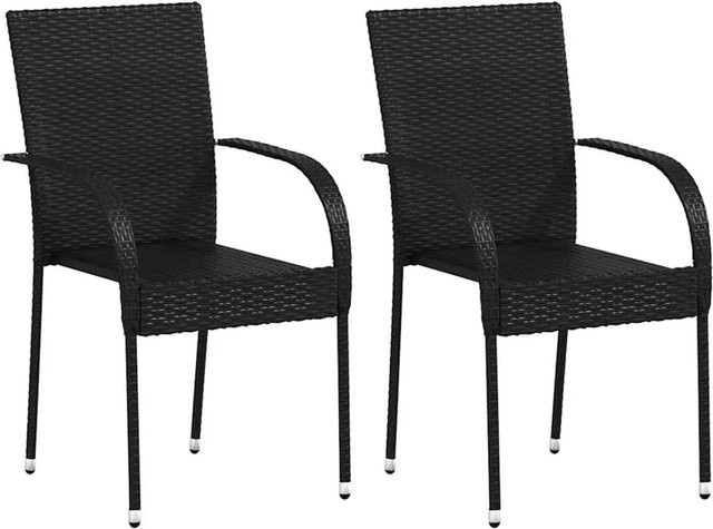 Furnicato Stapelbare Gartenstühle aus Poly Rattan in Schwarz, 2er Set - Bild 1
