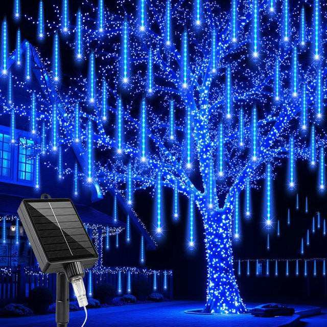 IEEYEEY Solar-LED-Meteorschauer-Lichterkette als Eiszapfen-Dekoration für Außenbereich, Garten und Weihnachtsbaum - Bild 1