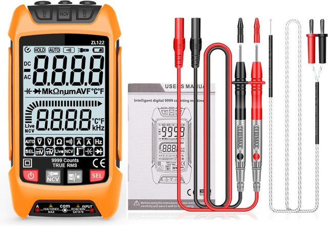 KONNWEI Digitales Multimeter mit LCD-Hintergrundbeleuchtung, Professionelles Handmultimeter mit Echter Effektivwertspannung, Orange - Bild 1