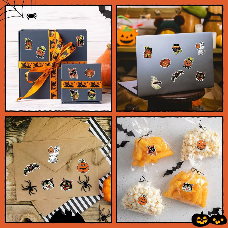 500 Stück Halloween-Aufkleber von TYFYO in Multicolour mit Kürbis, Fledermaus und Hexe für Kinder - Bild 6