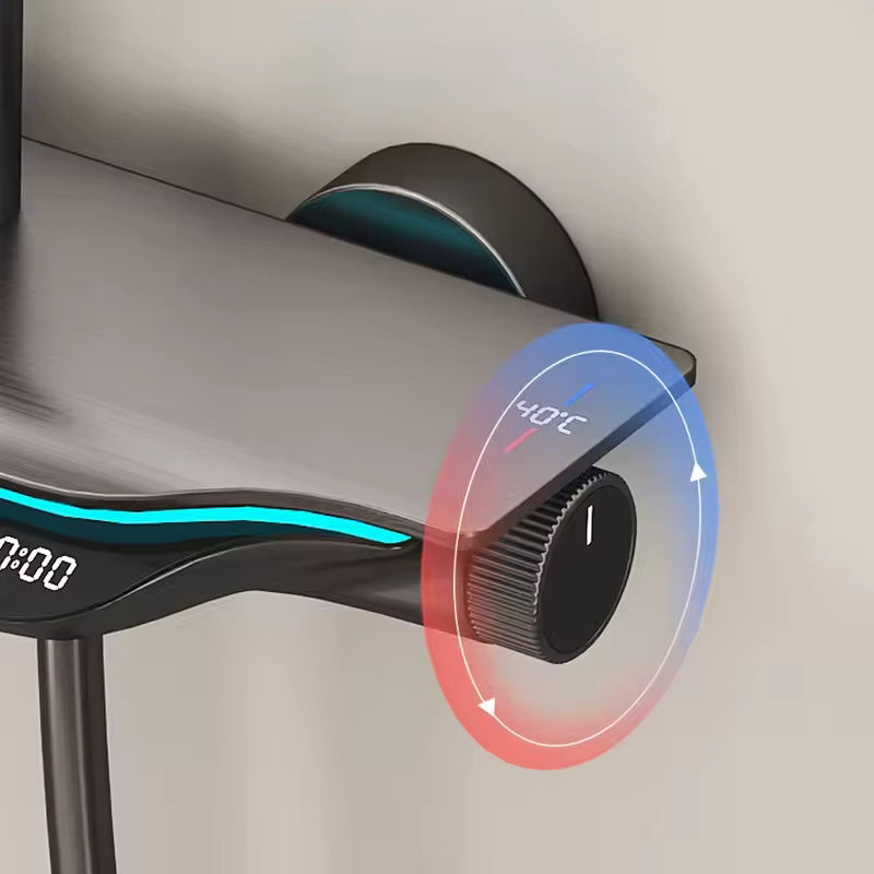 YJYAJIE Thermostatisches Duschsystem mit digitaler Temperaturanzeige und LED-Regenbrause in Schwarz oder Grau - Bild 3