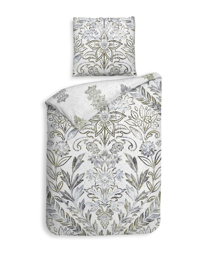 Heckett & Lane Ibernia Bettwäsche aus Baumwolle und Bambus in White mit floralem Blättermuster, wendbar, B/H: 135 x 200 cm mit Kissenbezug 80 x 80 cm - Bild 1