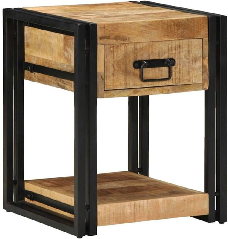 Nachttisch aus Mango-Massivholz und Metall im Industrial Design von Vidaxl, Braun, B/T/H: 40 x 40 x 50 cm - Bild 1