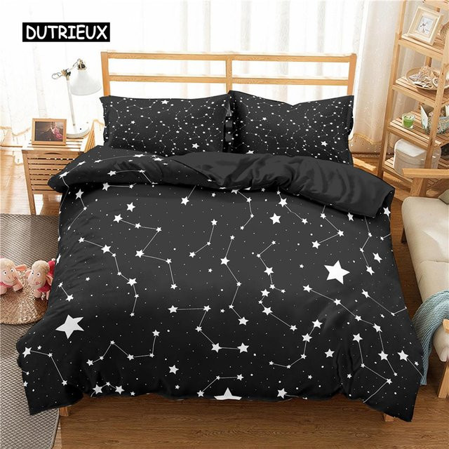 Binchi Outdoor Product Bettwäsche-Set Galaxie-Design mit Sternen, Dunkelblau/Schwarz, Material: Mikrofaser/Polyester, B/H: 180 x 210 cm - Bild 1