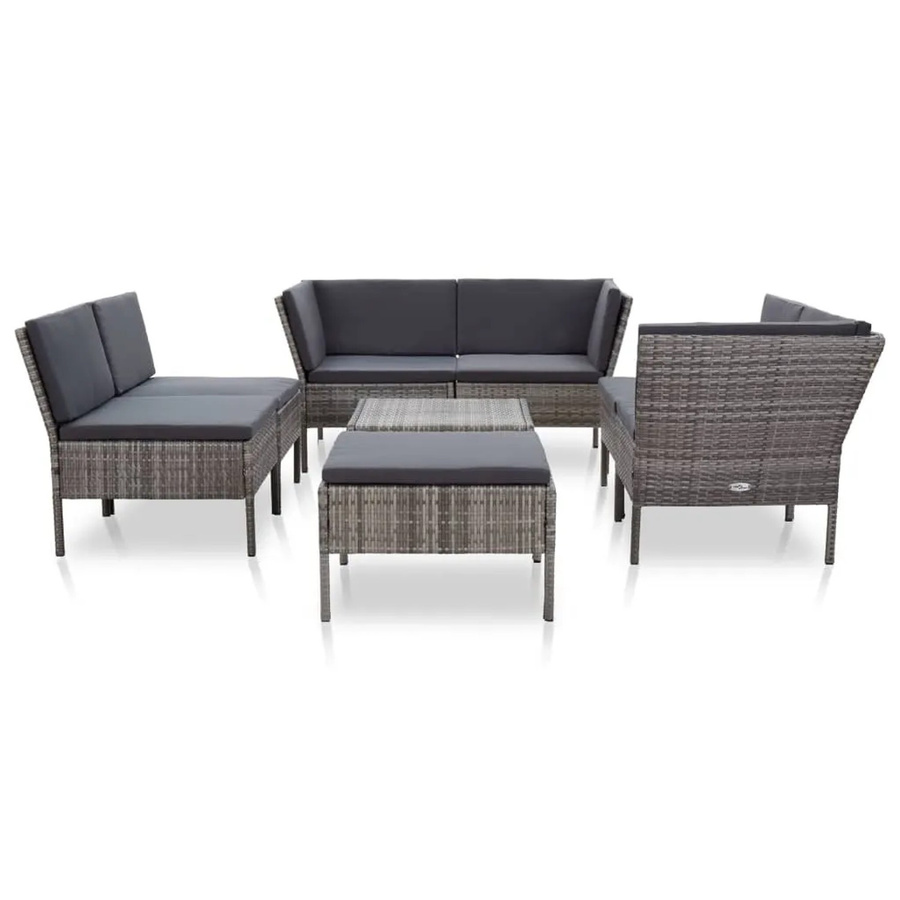 vidaXL 8-tlg Garten-Lounge-Set aus Poly Rattan in Grau und Anthrazit mit Auflagen und Tisch im L-Shape Design - Bild 2