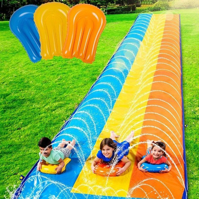 JOYFY Dreifache Wasserrutsche, aufblasbare Rasen-Wasserrutsche, Set / Bundle - Bild 1