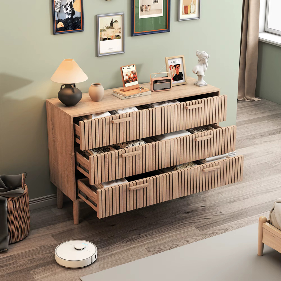 Comanlai Holz-Nachttisch Kommode in Braun mit Soft-Close-Schubladen für Schlafzimmer und Wohnzimmer - Bild 2