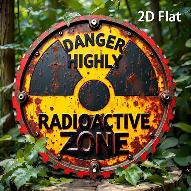 Potdemiel Rundes Aluminiumschild Strahlungswarnung DANGER HIGHLY Radioactive ZONE in Gelb, Durchmesser: 20 cm - Bild 1