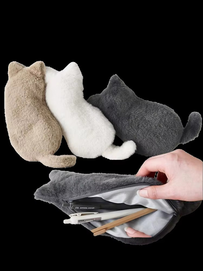 JTZTF Stifttasche in Katzenform mit weicher Oberfläche und großem Fassungsvermögen, Schwarz - Bild 5