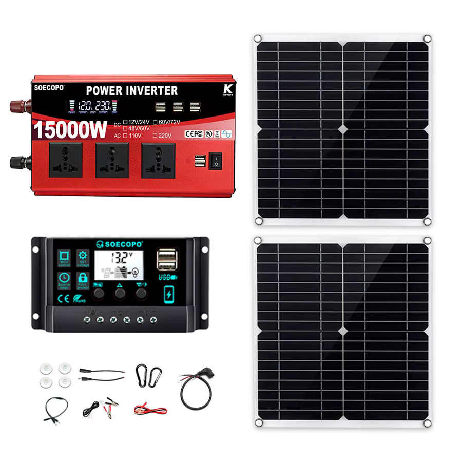 SOECOPO 15000 W Balkonkraftanlage Komplett-Set mit 2 x 300 W Photovoltaik-Panels, DC 110 V/220 V Wechselrichter und 100 A Controller - Bild 3
