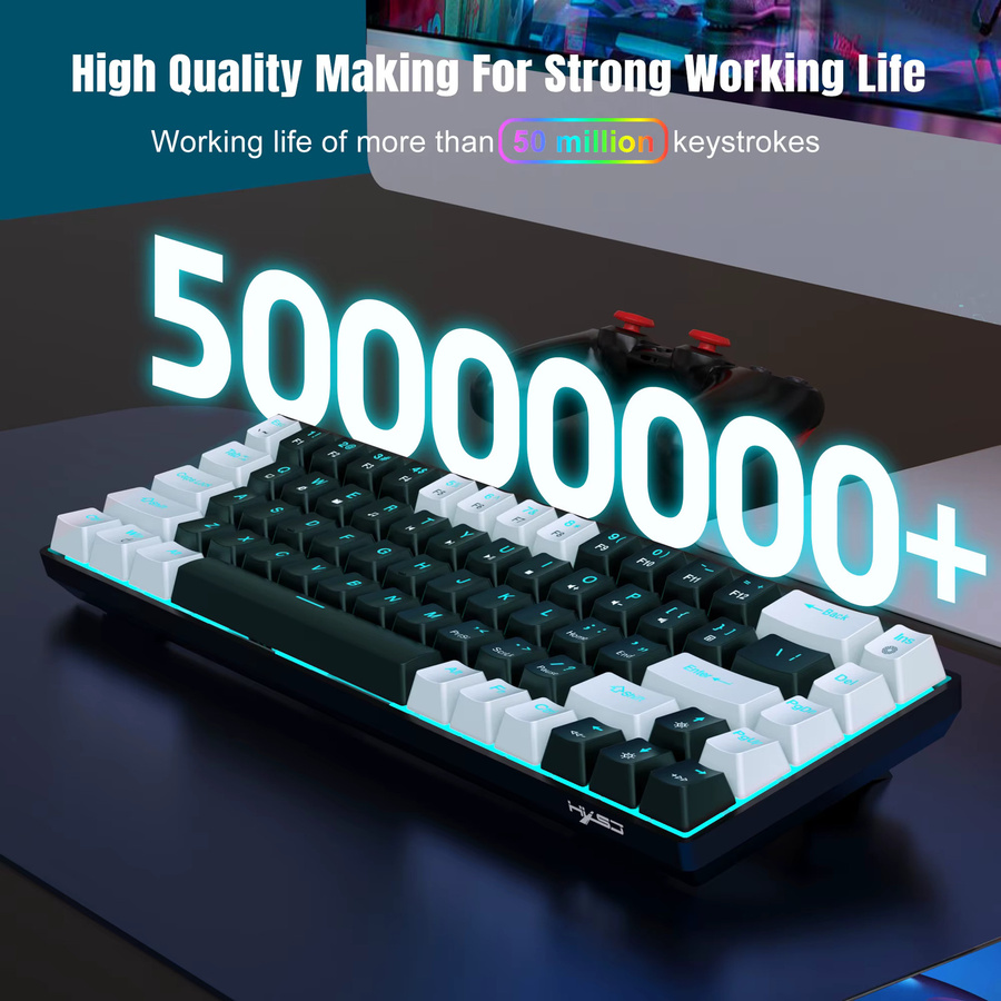 HXSJ Mechanische Tastatur mit 68 Tasten und Hintergrundbeleuchtung in Schwarz-Weiß mit abnehmbarem USB-C-Kabel - Bild 4