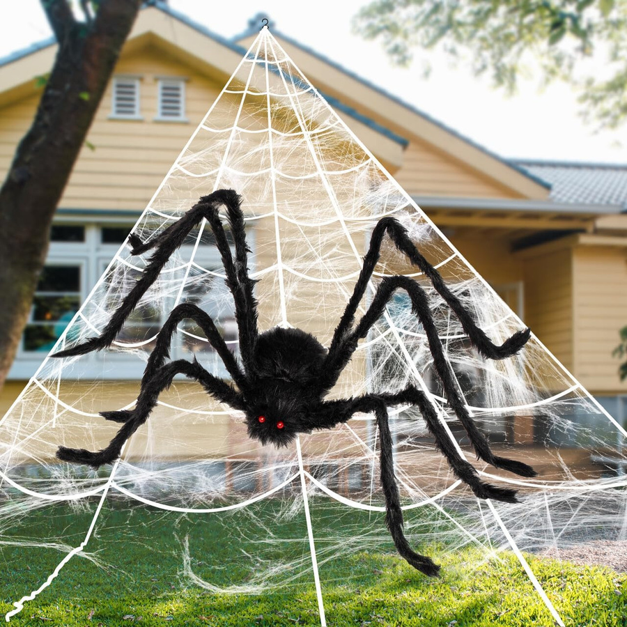 Discover Intime Halloween Dekoration Set mit Riesenspinne und dreieckigem Spinnennetz in Schwarz - Bild 3