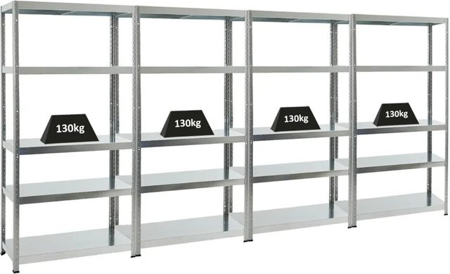 4er Set PROREGAL Schwerlastregal Steel Eagle, verzinkt und pulverbeschichtet, Farbe Silber, H x B x T: 180 x 90 x 40 cm - Bild 1