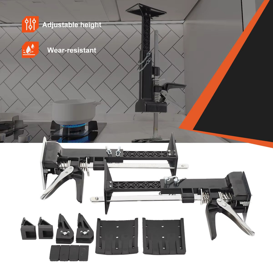 2 Stück Schrank-Hebewerkzeug aus Edelstahl in Schwarz, höhenverstellbar von 0 bis 23 cm, Tragkraft 50 bis 70 kg, Montagehalterung für die Installation von Wandschränken - Bild 3