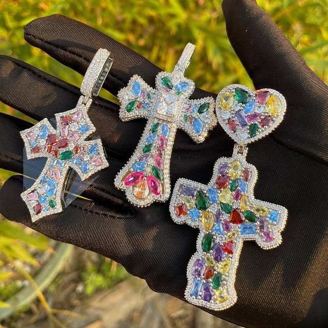 ESKEEM Halskette mit Kreuz Anhänger, 18k vergoldet, Messing, Zirkonia, Herren - Bild 1