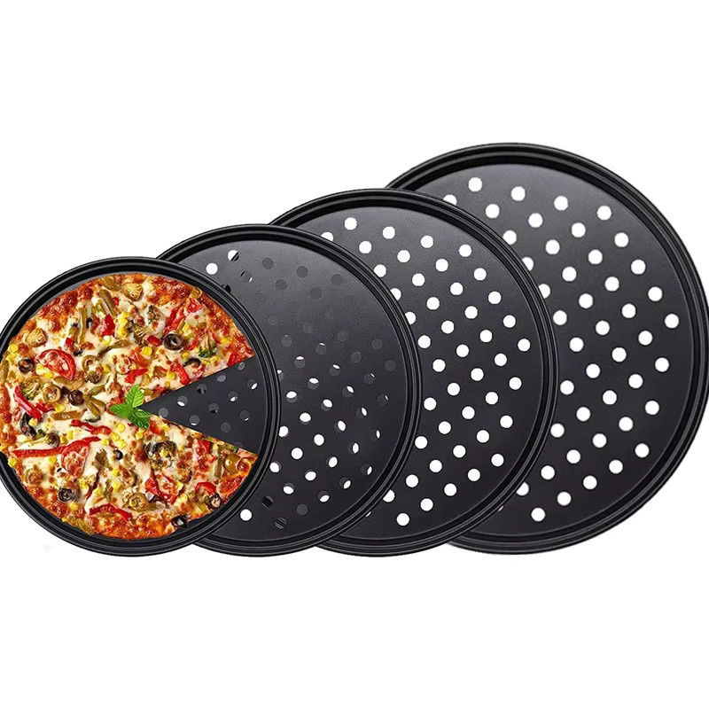 Pizza Crisper Tray aus Carbon Steel mit Nonstick-Beschriftung, Schwarz, Rundes Backblech mit Löchern für knusprige Pizza - Bild 2