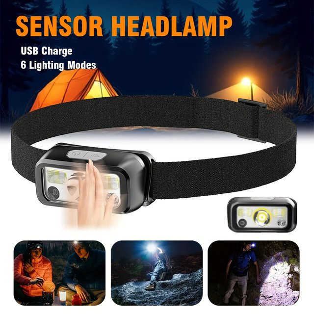KDULIT COB-LED-Sensor-Stirnlampe in Schwarz mit USB-Wiederaufladung und Bewegungssensor - Bild 1