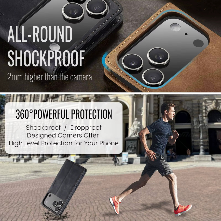 Business Leder Flip Wallet Handyhülle für Apple iPhone 17 Pro Max, 17 Pro und 17 Air in Schwarz mit magnetischem Folio und Kartensteckplätzen - Bild 4