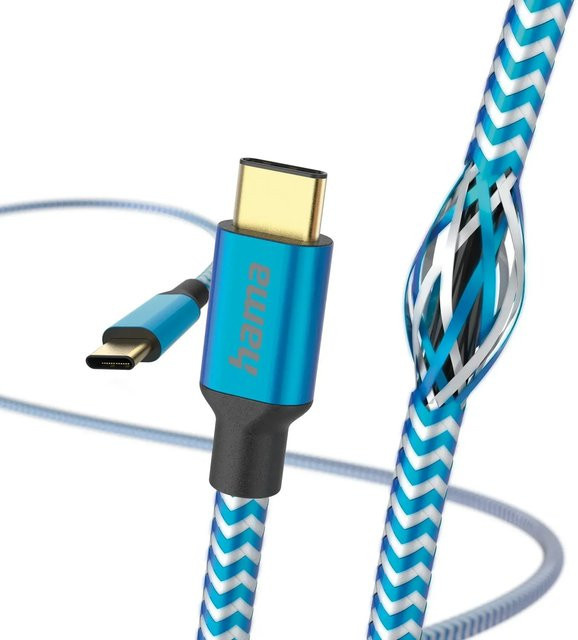 Hama Reflective USB-C Ladekabel in Blau mit 1,5 m Länge aus Nylon - Bild 1